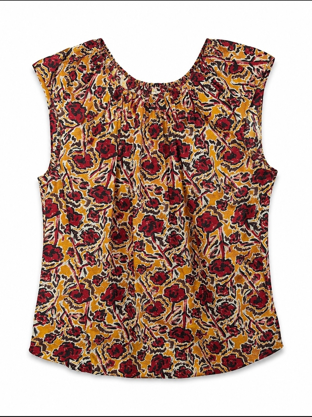 Marni Mustard & Red Floral Sleeveless Gathered Neck Camisole